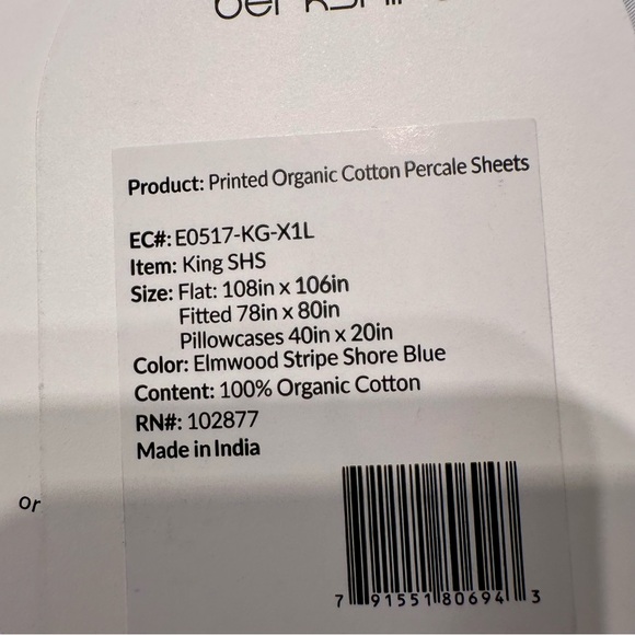 Organic Cotton Berkshire Sheet Set King Blue Elmwood Ticking Stripe Eco Friendly - Picture 6 of 7